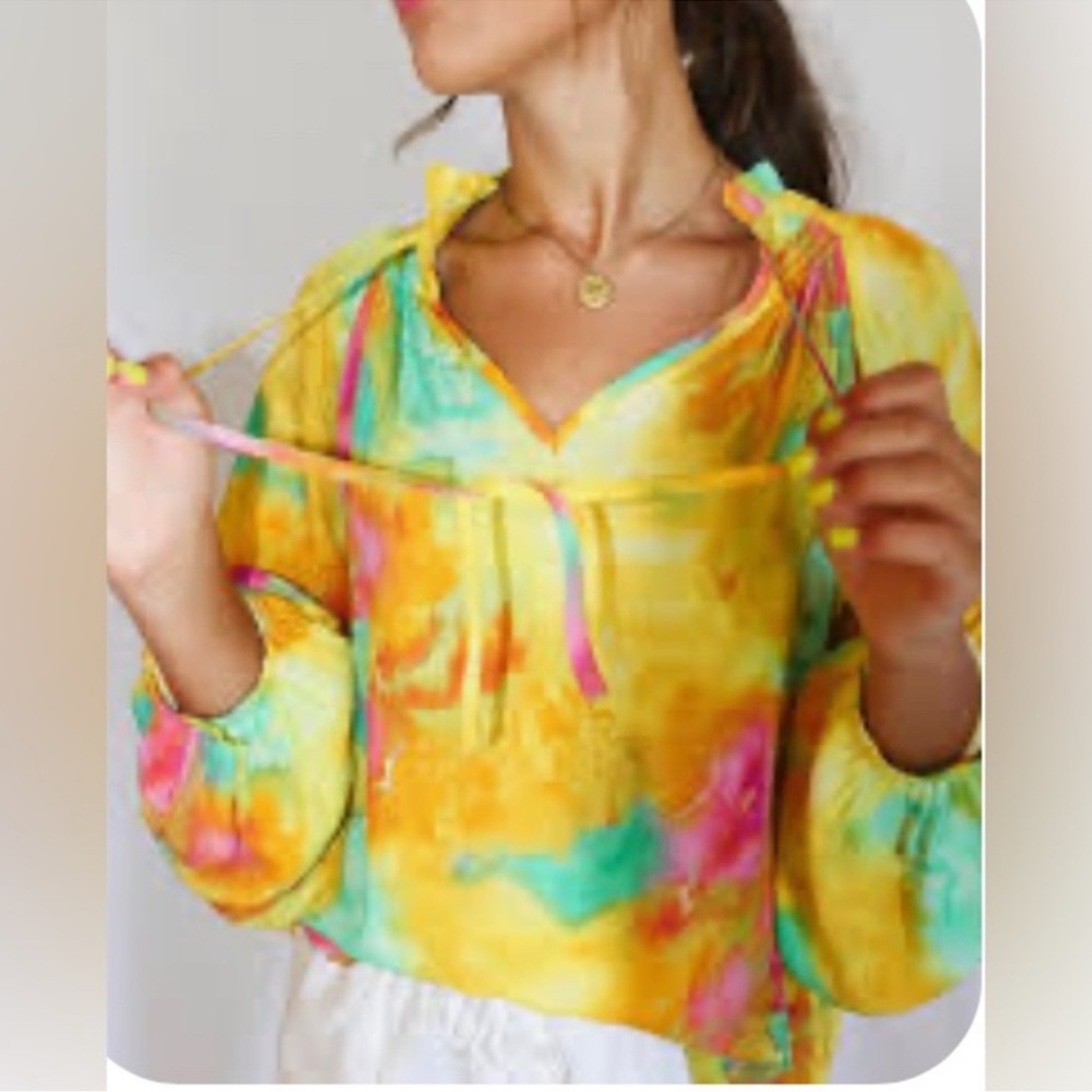 Karlie‎ Multicolor Tie Dye Ruffle Top Size Small